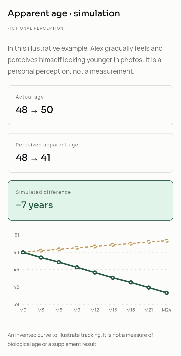Perceived apparent age · 48 → 41 in 24 months